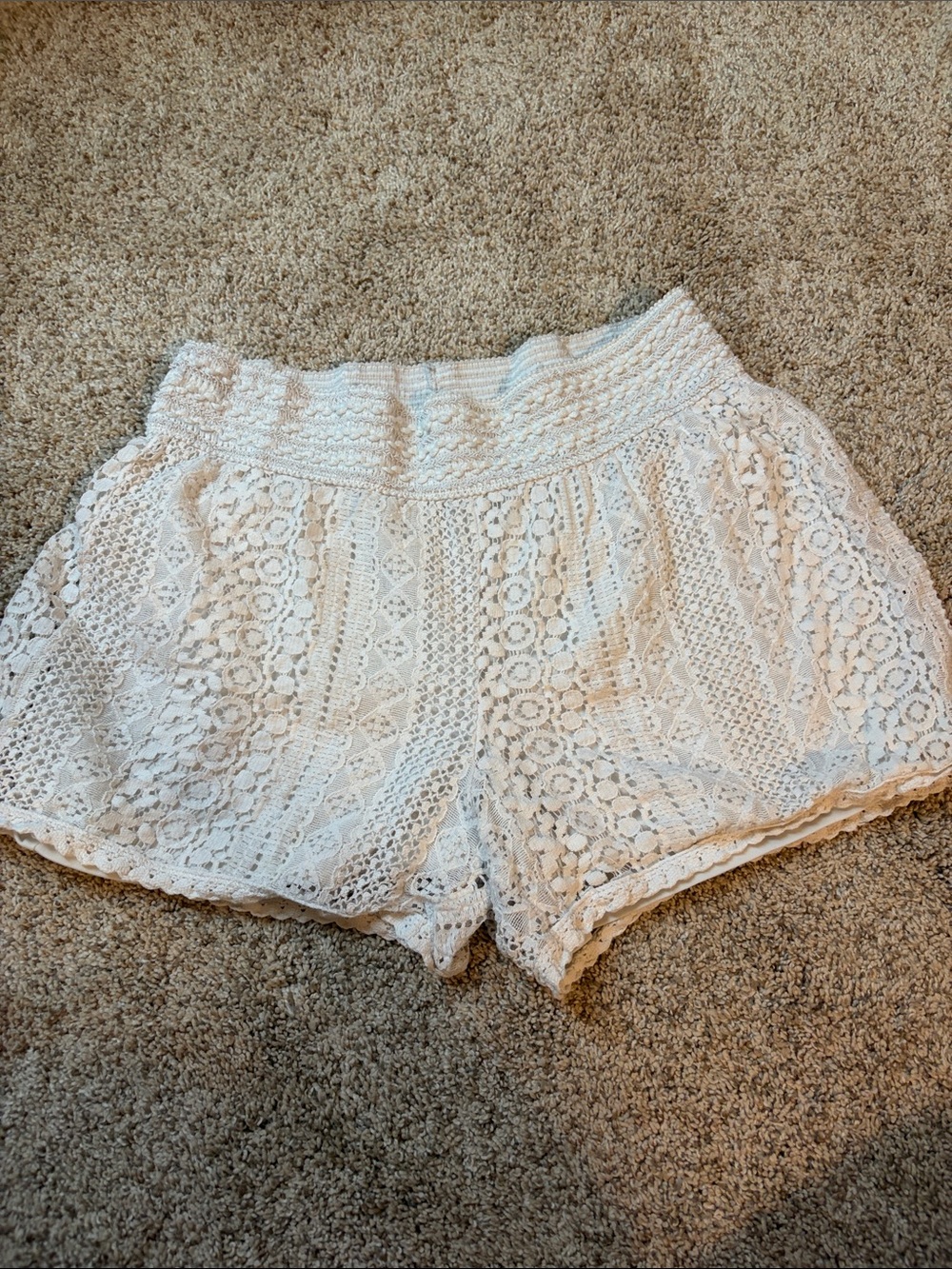 Maurice’s Women's White Lace Crochet Elastic Waist Shorts
